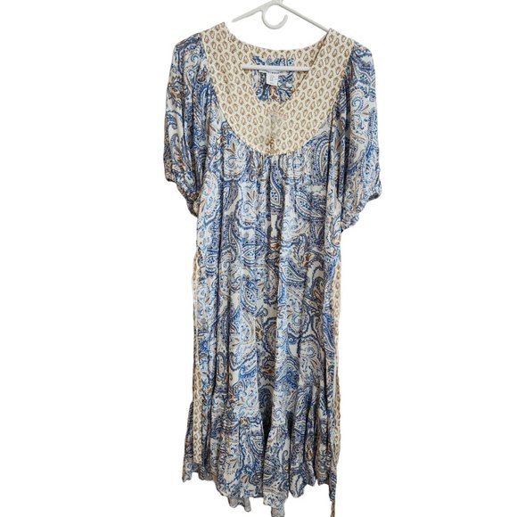 NWT Lucky Brand Blue Paisley Puff Sleeved Bohemian Midi Dress Size M - Picture 3 of 16
